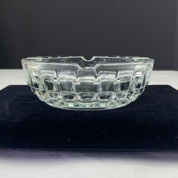 Vintage Heavy Glass Cigar Cigarette Ashtray 6 Inch 4 Rest Round Clear - Picture 6 of 8